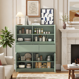 Sunvega White Wooden Storage Cabinet with 4 Doors and 2 Drawers for Living Room