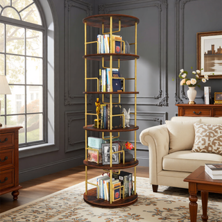 Sunvega 360° Rotating Bookshelf with Wheels and Drawer for Space-Saving Storage