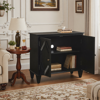 Sunvega Mid Century Modern Sideboard Buffet Cabinet with Spacious Storage and Geometric Accent