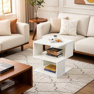 Sunvega Three-Tier Minimalist Shelving Unit with Grid Pattern for Home Storage