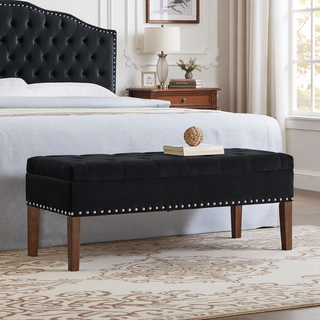 Sunvega Plush Tufted Storage Bench with Nail Accent for Bedroom Seating