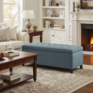 Sunvega Upholstered Tufted Storage Bench with Soft Close Lid and Interior Space