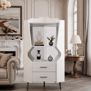 Sunvega Corner Bar Cabinet with Mirrored Back and 2 Drawers for Living Room