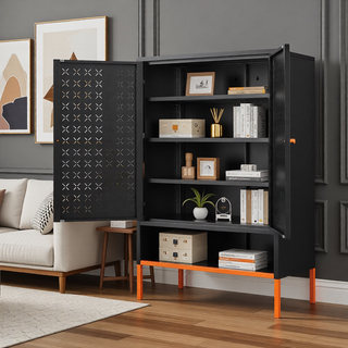 Sunvega Elevated Shoe Cabinet with Adjustable Shelves and Butterfly Doors