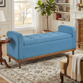 Sunvega Solid Wood Walnut Finish Tufted Dark Gray Upholstered Storage Bench with Lift Top