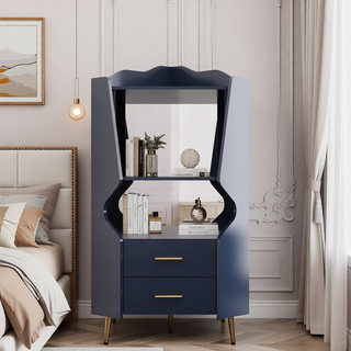 Sunvega Corner Bar Cabinet with Mirrored Back and 2 Drawers for Living Room