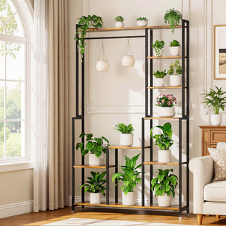 Sunvega 9 Tiered 63 Inch Tall Indoor Plant Stand with Grow Light for Multiple Plants