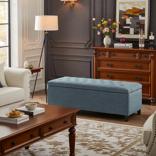 Sunvega Upholstered Tufted Storage Bench with Soft Close Lid and Interior Space