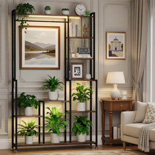 Sunvega 9 Tiered 63 Inch Tall Indoor Plant Stand with Grow Light for Multiple Plants