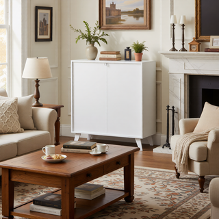 Sunvega Modern 5 Drawer Dresser with White & Walnut Finish for Bedroom