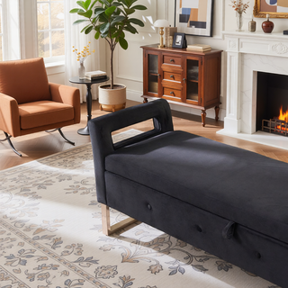 Sunvega Green Velvet Storage Soft Bench with Armrests for Living Room and Bedroom