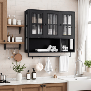 Sunvega Modern Two-Door Wall Cabinet with Three-Tier Storage for Living Room