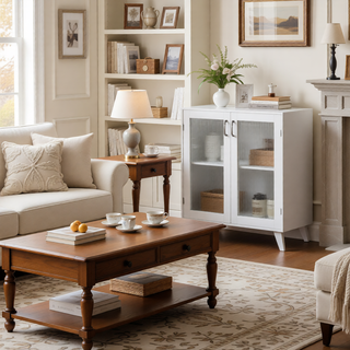 Sunvega Modern 5 Drawer Dresser with White & Walnut Finish for Bedroom