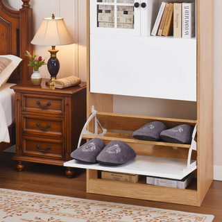 Sunvega 4 Tier Shoe Rack Organizer with Drawer and Two Adjustable White Door Shelves