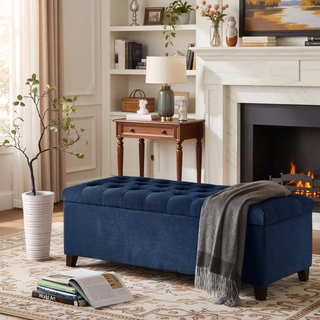 Sunvega Upholstered Tufted Storage Bench with Soft Close Lid and Interior Space