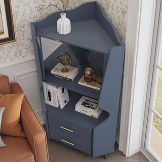 Sunvega Corner Bar Cabinet with Mirrored Back and 2 Drawers for Living Room
