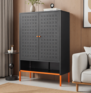 Sunvega Elevated Shoe Cabinet with Adjustable Shelves and Butterfly Doors
