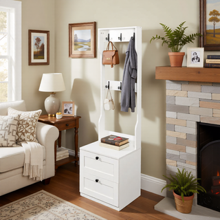 Sunvega Bedroom Nightstand with 2 Drawers and 4-Tier Open Shelving for Storage