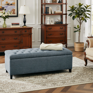Sunvega Upholstered Tufted Storage Bench with Soft Close Lid and Interior Space