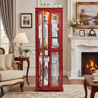 Sunvega Exquisite and Refined Lighted Glass Curio Display Cabinet with Illuminated Multilayer Design