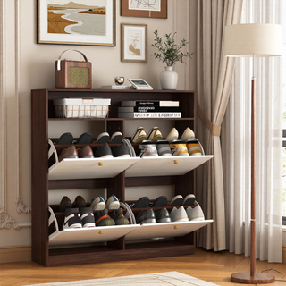Sunvega 4 Tier Shoe Rack Organizer with Drawer and Two Adjustable White Door Shelves