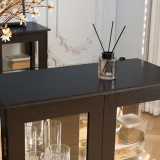 Sunvega American Retro Style Glass Curio Cabinet with Illuminated Display and Mirrored Back