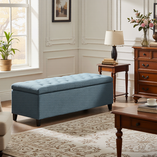 Sunvega Upholstered Tufted Storage Bench with Soft Close Lid and Interior Space
