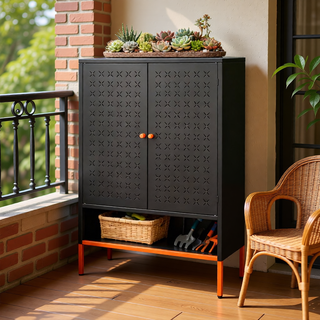 Sunvega Elevated Shoe Cabinet with Adjustable Shelves and Butterfly Doors