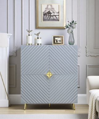 Sunvega Gaines Gray High Gloss Finish Nightstand with 2 Storage Drawers and Metal Legs