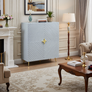 Sunvega Gaines Gray High Gloss Finish Nightstand with 2 Storage Drawers and Metal Legs