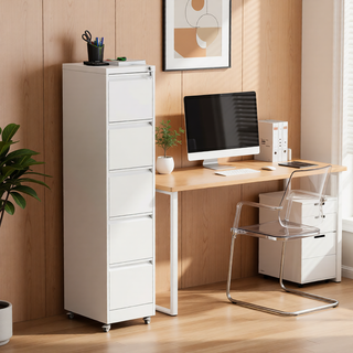 Sunvega 5 Drawer Metal Vertical File Cabinet with Lock on Wheels for Home Office