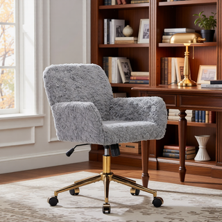 Sunvega Plush Faux Alpaca Fabric Double Cushion Wide 26.4 Inch Office Chair