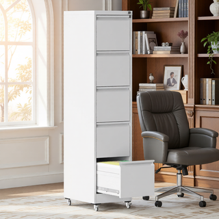 Sunvega 5 Drawer Metal Vertical File Cabinet with Lock on Wheels for Home Office
