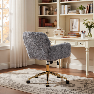 Sunvega Plush Faux Alpaca Fabric Double Cushion Wide 26.4 Inch Office Chair