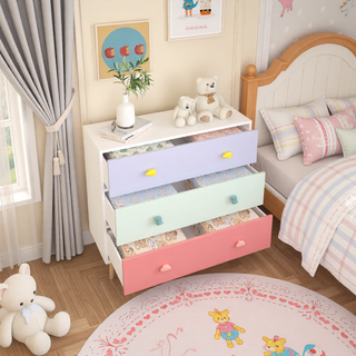 Sunvega 3 Drawer Dresser with Anti-Dumping Design for Kids Bedroom and Nursery