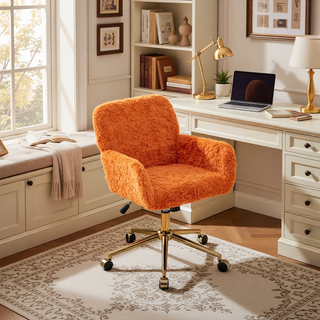 Sunvega Plush Faux Alpaca Fabric Double Cushion Wide 26.4 Inch Office Chair