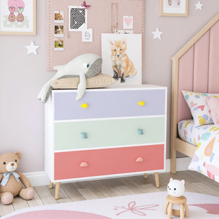 Sunvega 3 Drawer Dresser with Anti-Dumping Design for Kids Bedroom and Nursery
