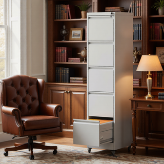Sunvega 5 Drawer Metal Vertical File Cabinet with Lock on Wheels for Home Office