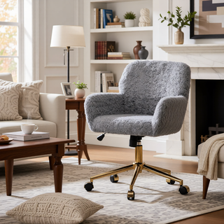 Sunvega Plush Faux Alpaca Fabric Double Cushion Wide 26.4 Inch Office Chair