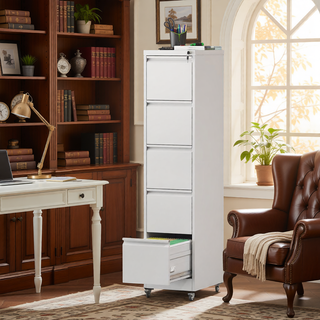 Sunvega 5 Drawer Metal Vertical File Cabinet with Lock on Wheels for Home Office