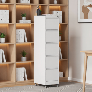 Sunvega 5 Drawer Metal Vertical File Cabinet with Lock on Wheels for Home Office