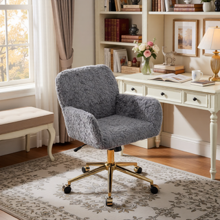 Sunvega Plush Faux Alpaca Fabric Double Cushion Wide 26.4 Inch Office Chair