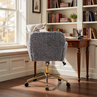 Sunvega Plush Faux Alpaca Fabric Double Cushion Wide 26.4 Inch Office Chair
