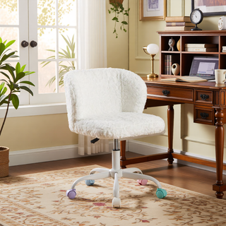 Sunvega Plush Faux Alpaca Fabric Double Cushion Wide 26.4 Inch Office Chair