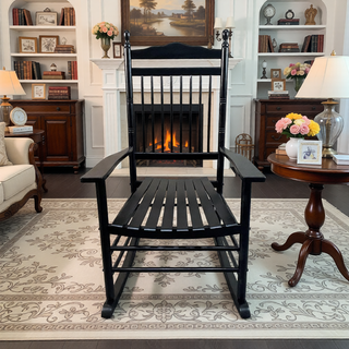 Sunvega Black Painted Populus Wood Porch Rocker Chair with Wide Seat