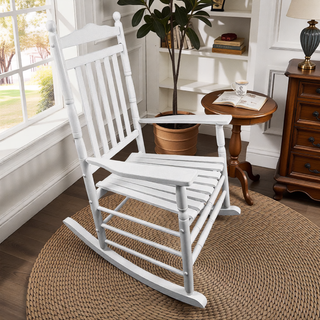 Sunvega Black Painted Populus Wood Porch Rocker Chair with Wide Seat