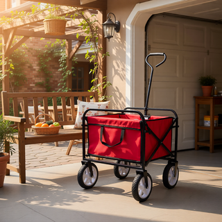 Sunvega Heavy Duty Folding Outdoor Cart with Front Wheel Brakes and Cup Holders