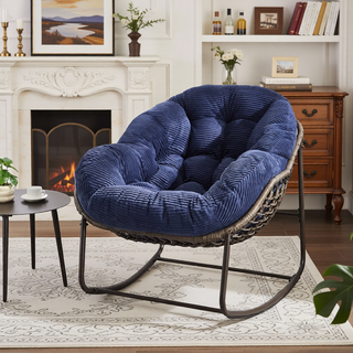 Sunvega Oversized Outdoor Rattan Rocking Chair with Padded Cushion and Steel Frame