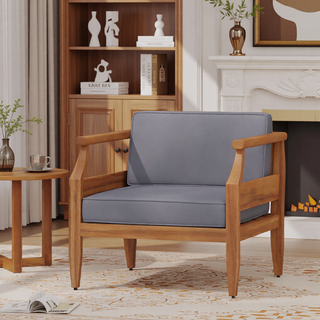 Sunvega Acacia Wood Club Chair with Water-Resistant Cushions for Patio