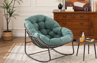 Sunvega Oversized Outdoor Rattan Rocking Chair with Padded Cushion and Steel Frame
